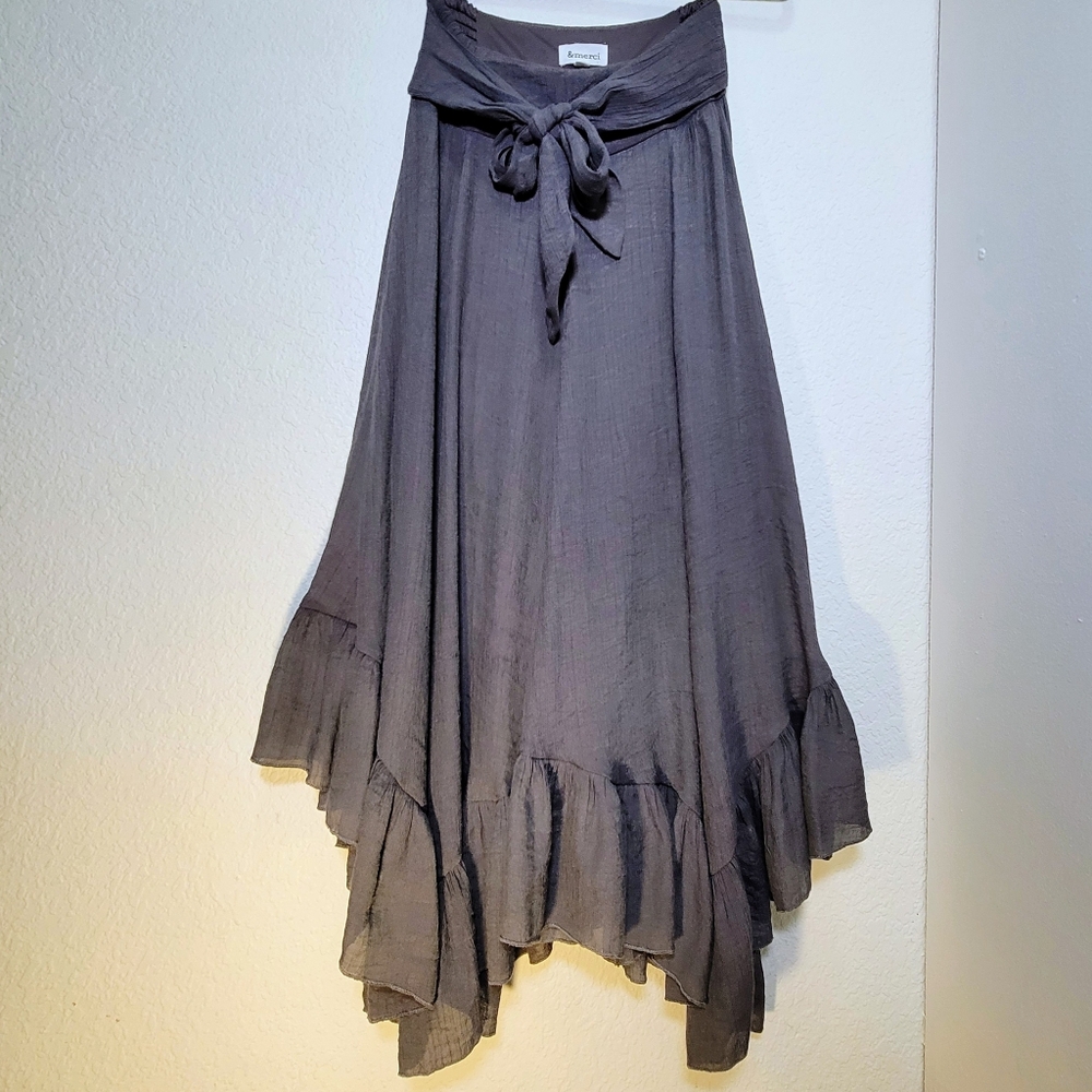 Flowy Layered Gray Maxi Skirt By &Merci Size Small
